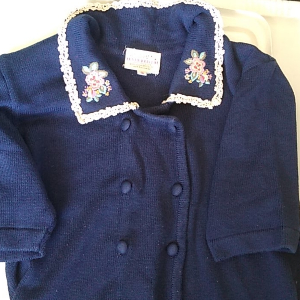 Susan Bristol Hand Embroidered Dark Blue Sweater S